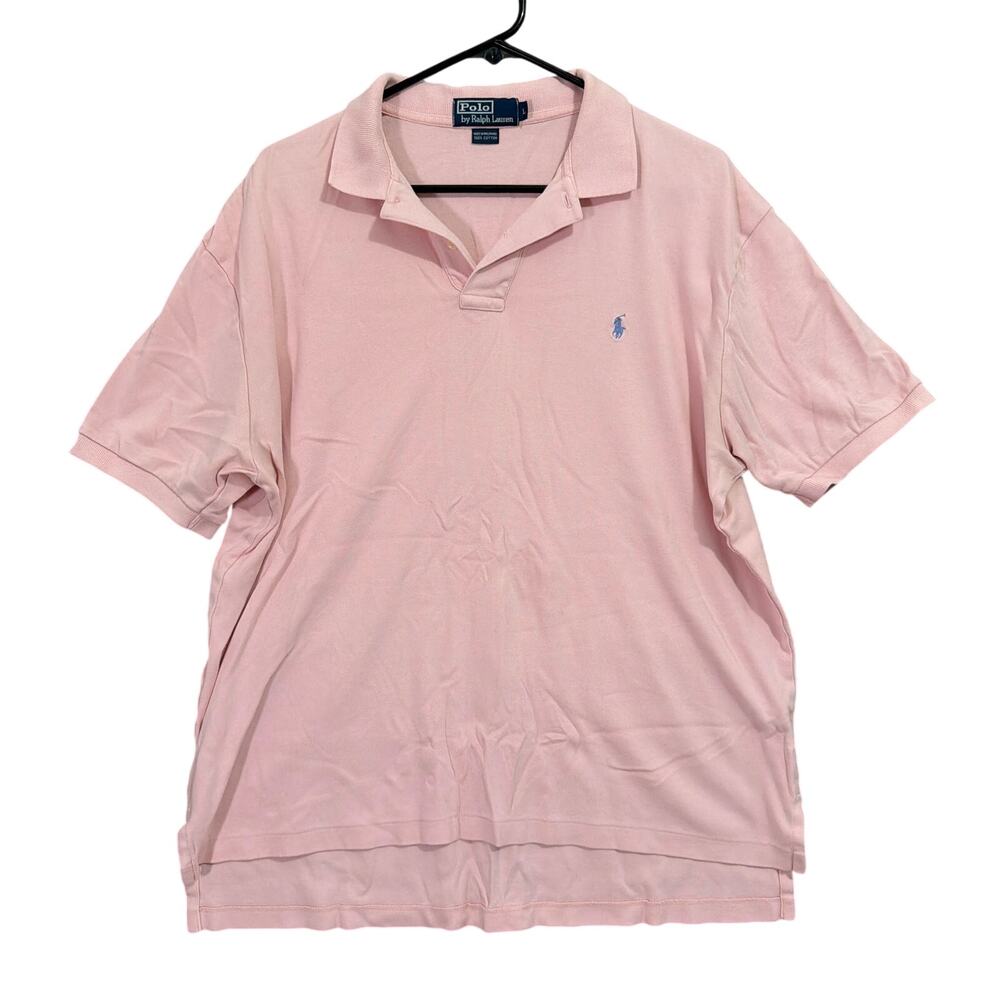 Ralph Lauren Mens Shirt Pink Polo Short Sleeve 100% Cotton 2 Button Large